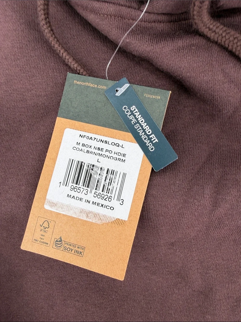 The North Face coal brown white logo Hooded Pullover rare Sweatshirt NWT Large